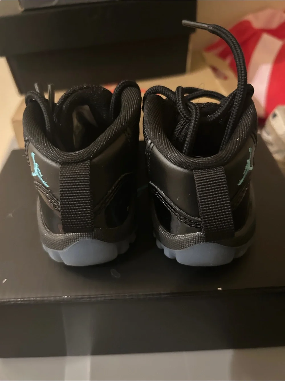 Jordan Kids Black Patent Leather Sneakers with Blue Jumpman